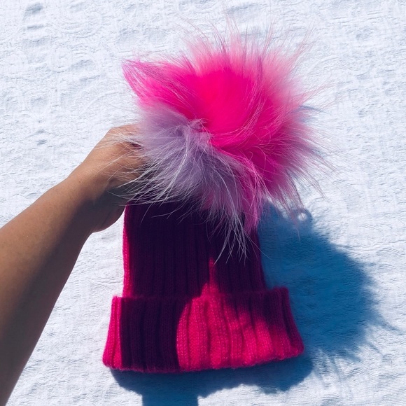 BARI LYNN**Pink Knit Hat w/ Rainbow Pom Pom - Picture 3 of 6